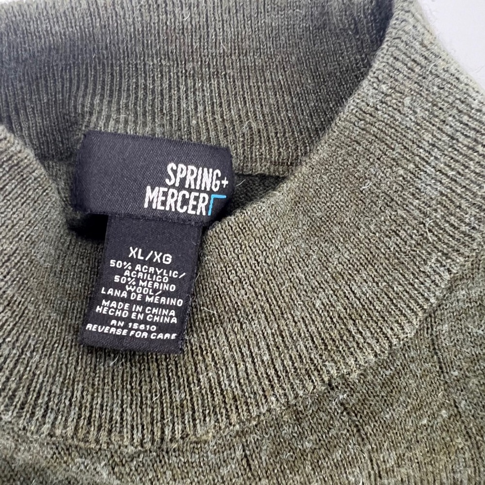 Spring + Mercer Mens XL Olive Green Merino Wool Blend Ribbed Mock Neck Sweater - Picture 4 of 8